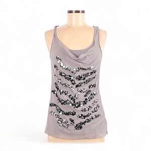 New Express Womens Grey Sleeveless Shiny Sequin Vintage Tank Top - Size Small